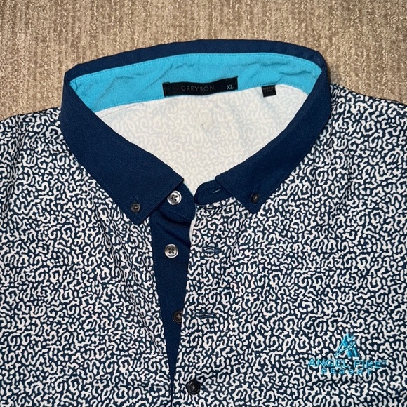 Greyson Men XL Navy Coral Dreams Polo Shirt Athletic Golf Tee Teal Trim - Picture 11 of 11